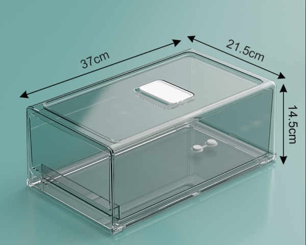 Plastic storage box for food and vegetables for the refrigerator with drainage tray